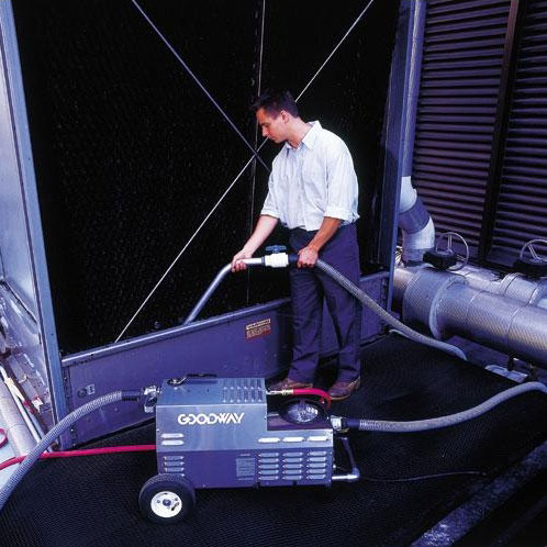 Callaway Industrial uses the Goodway CTV-1501 TowerVac® cooling tower cleaning vacuum to safely and easily remove slime, algae, mud, dirt and other contaminants from HVAC systems.