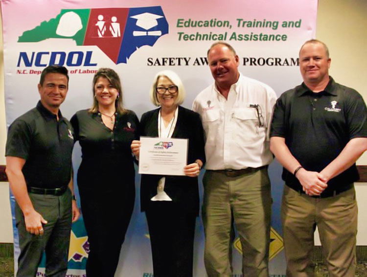 For the second consecutive year, Callaway Industrial Services was awarded the 'Gold Certificate of Safety Achievement' by the NC Department of Labor